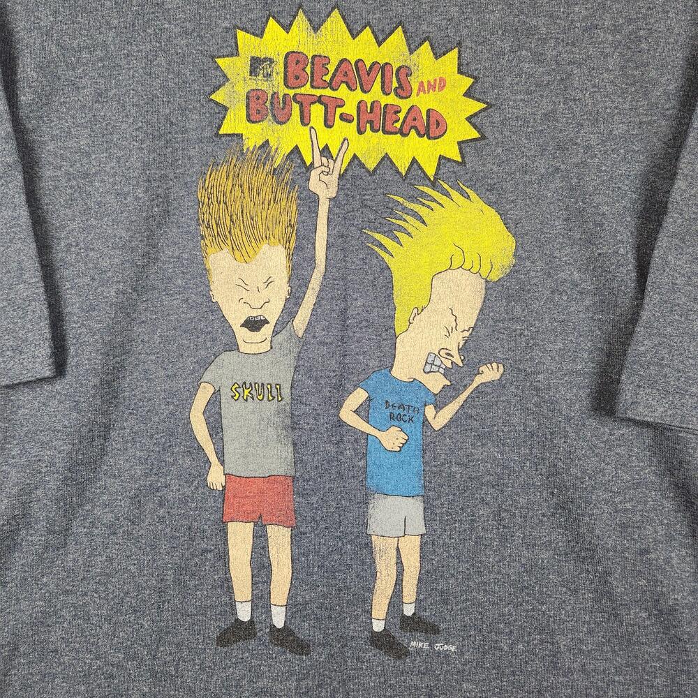 Beavis And Butthead Shirt Mens 2XL Gray Graphic Logo MTV Cartoon Retro Funny